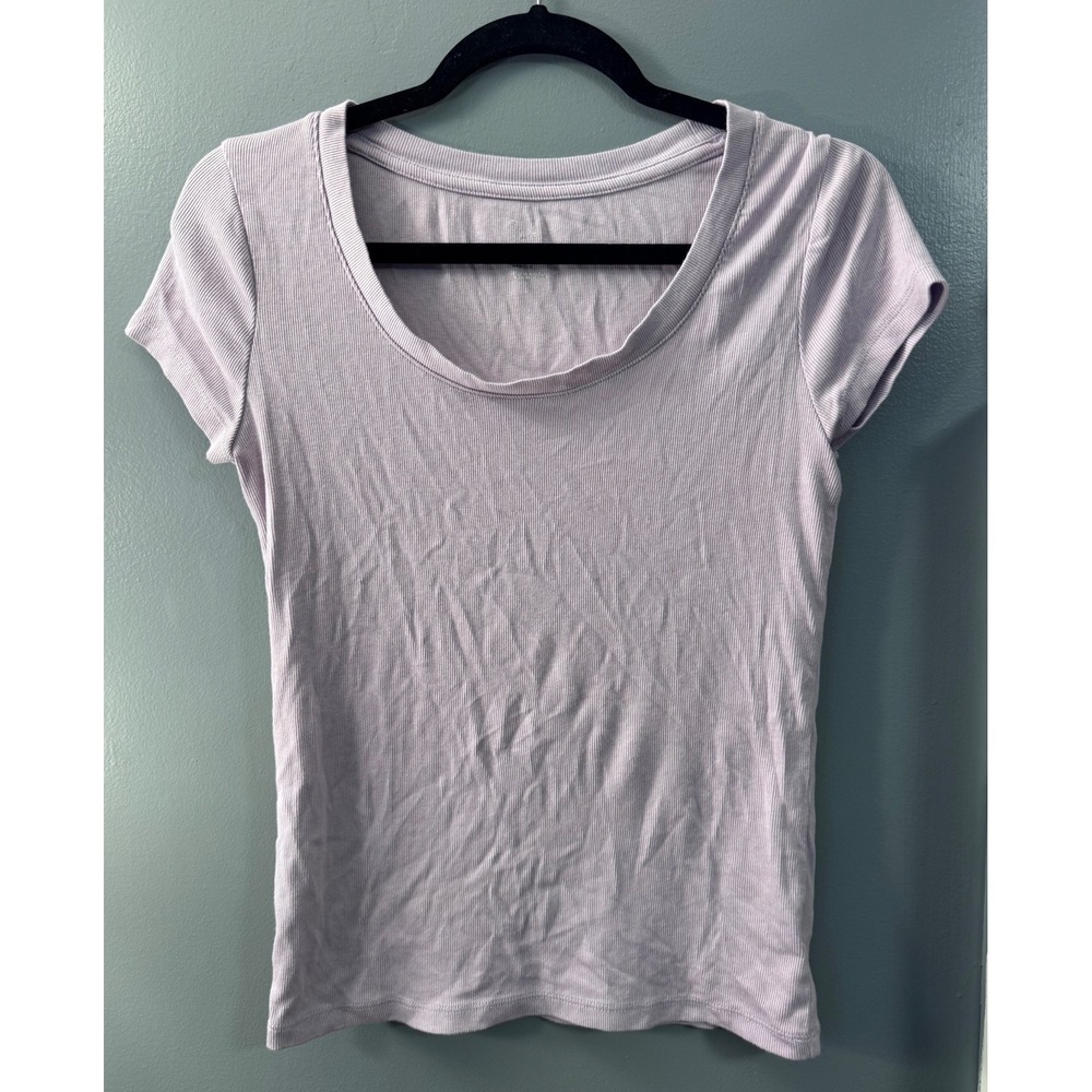 A New Day Lavender‎ Purple Ribbed Scoop Neck Short Sleeve T-Shirt Womens Medium